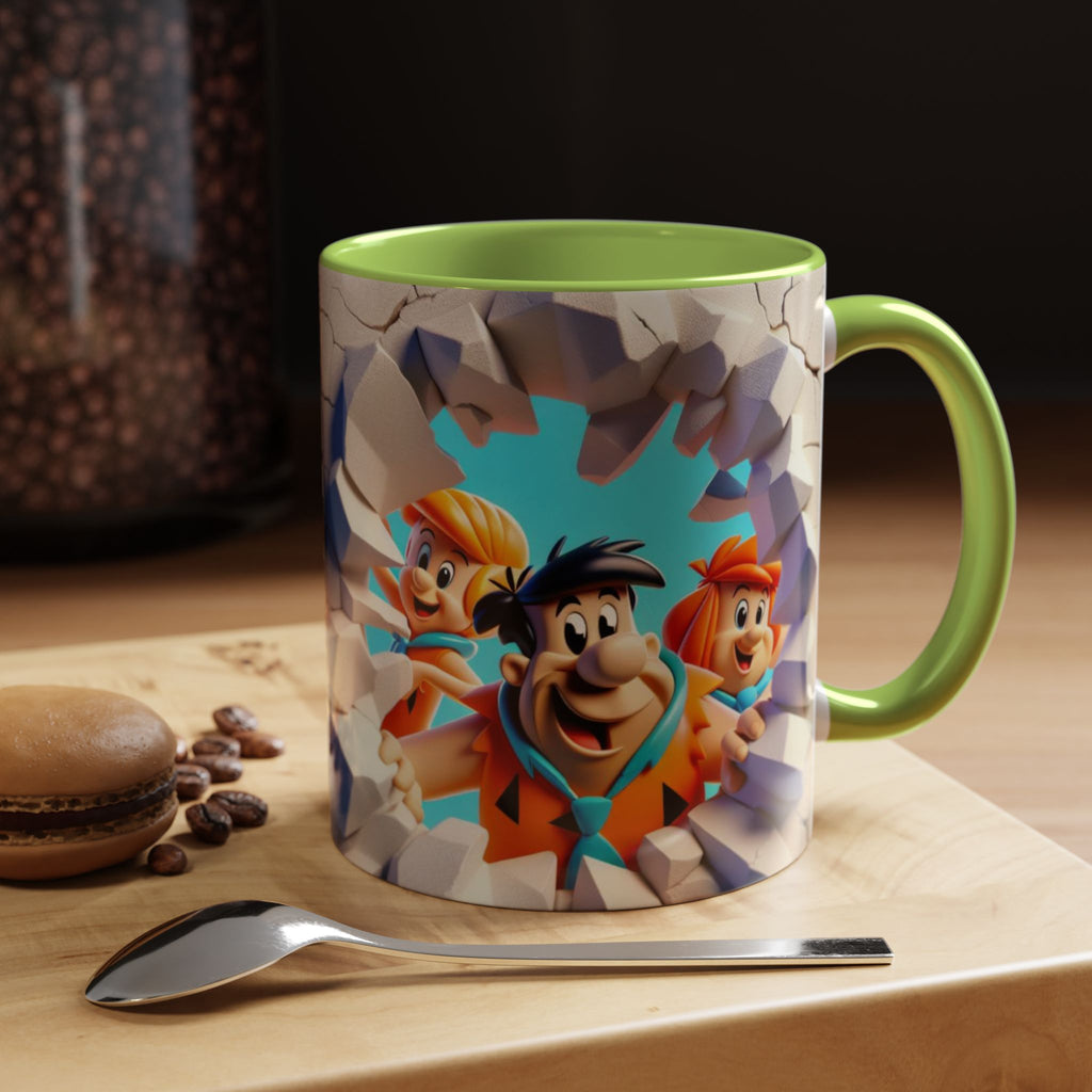 Flintstones "Break Through" Accent Coffee Mug — Retro Cartoon Stone Age Design (11/15 oz)
