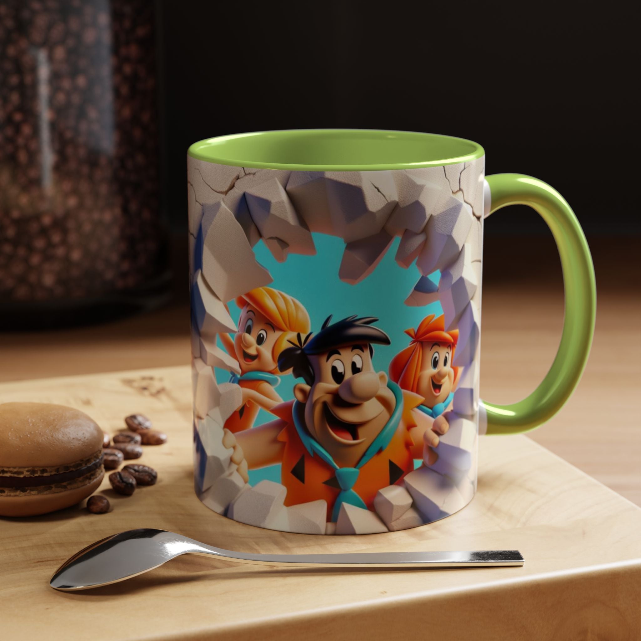 Flintstones "Break Through" Accent Coffee Mug — Retro Cartoon Stone Age Design (11/15 oz)