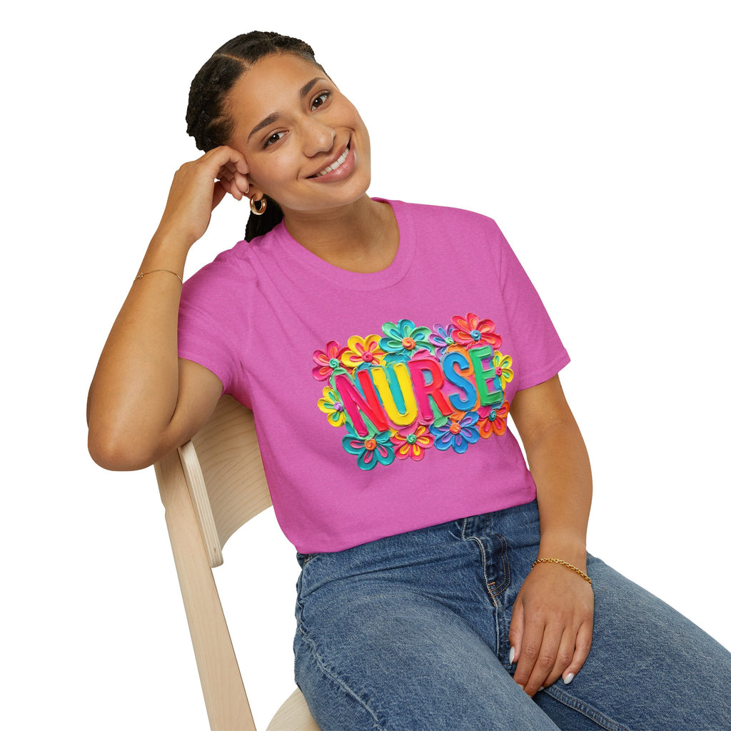 Nurse Floral Rainbow T-Shirt — Colorful Flower Tribute for Nurses