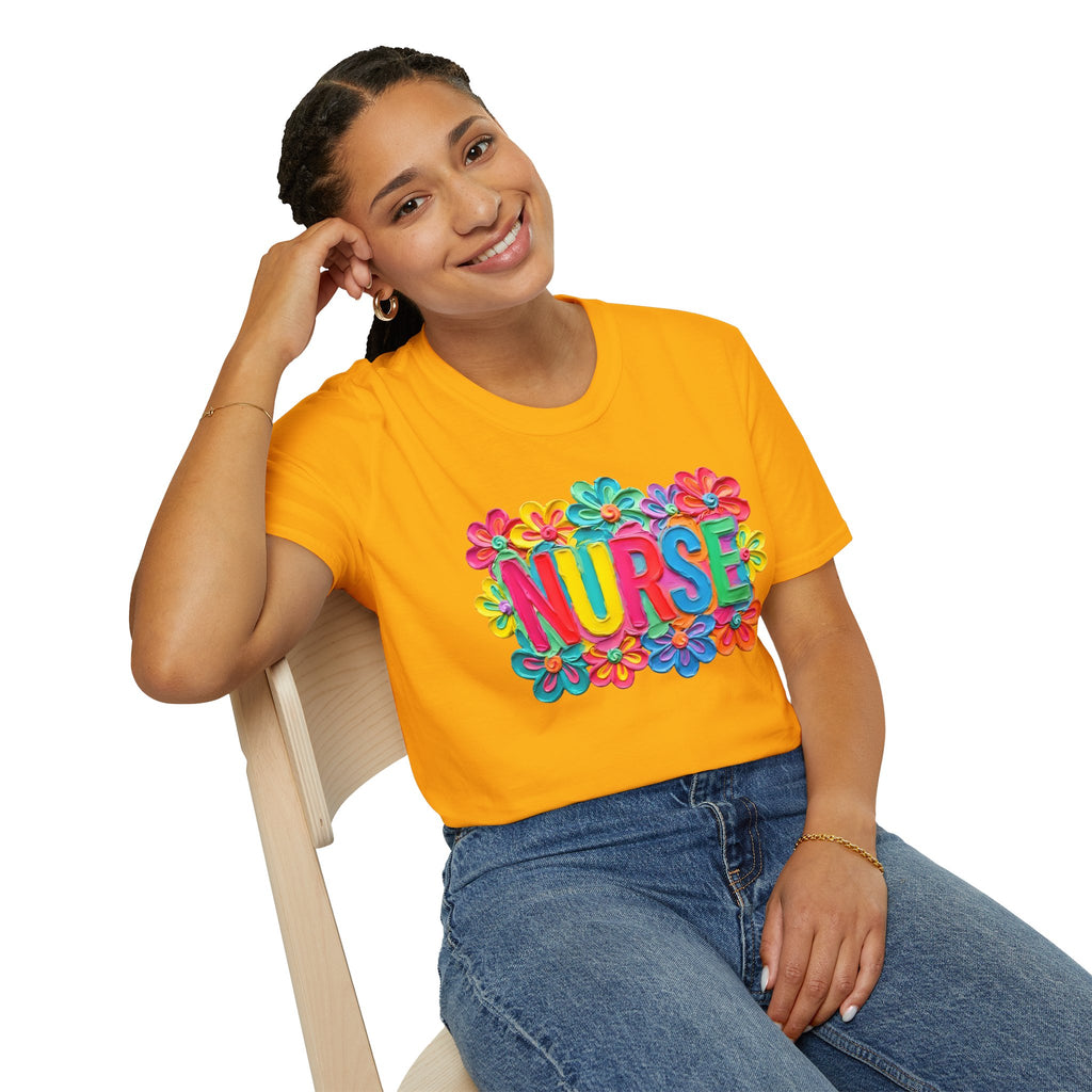 Nurse Floral Rainbow T-Shirt — Colorful Flower Tribute for Nurses