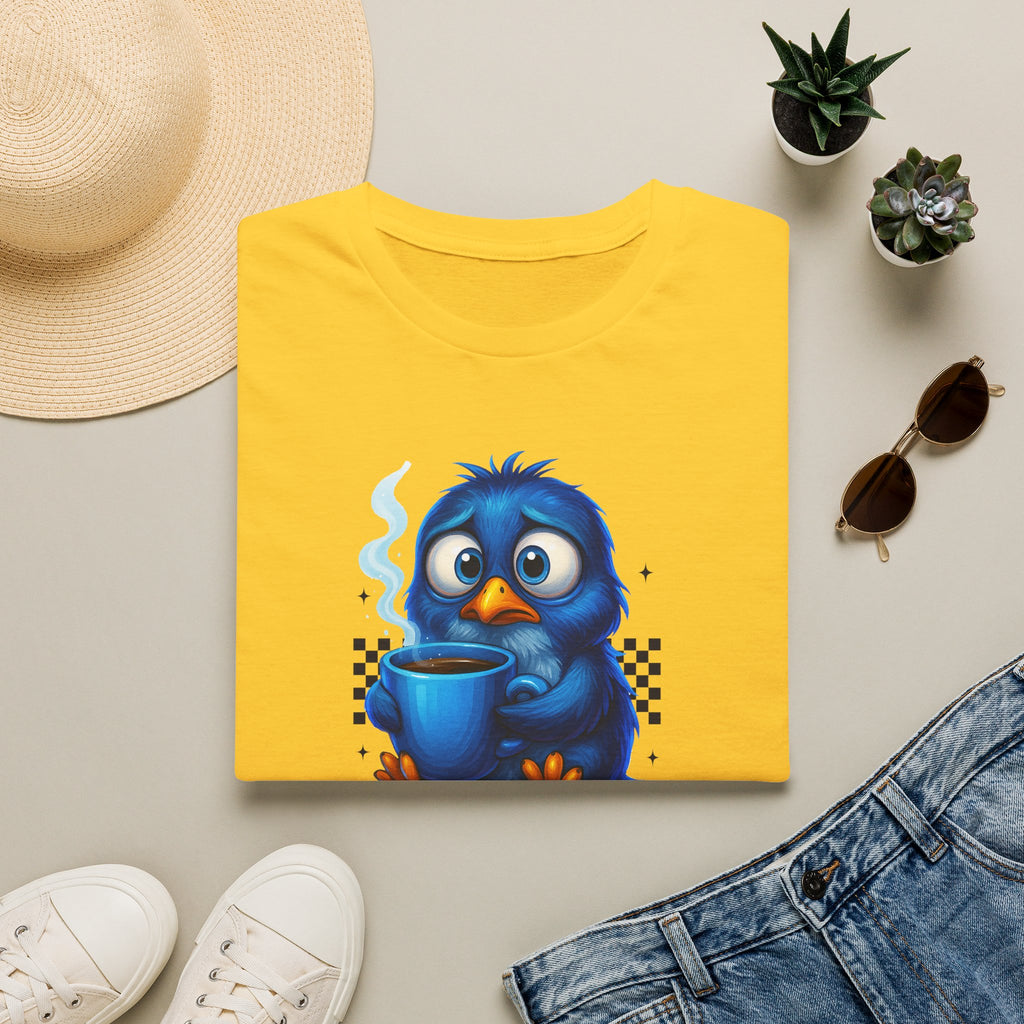 Cute Blue Bird 'Coffee First Adult' Graphic Tee — T-Shirt