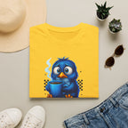 Cute Blue Bird 'Coffee First Adult' Graphic Tee — T-Shirt