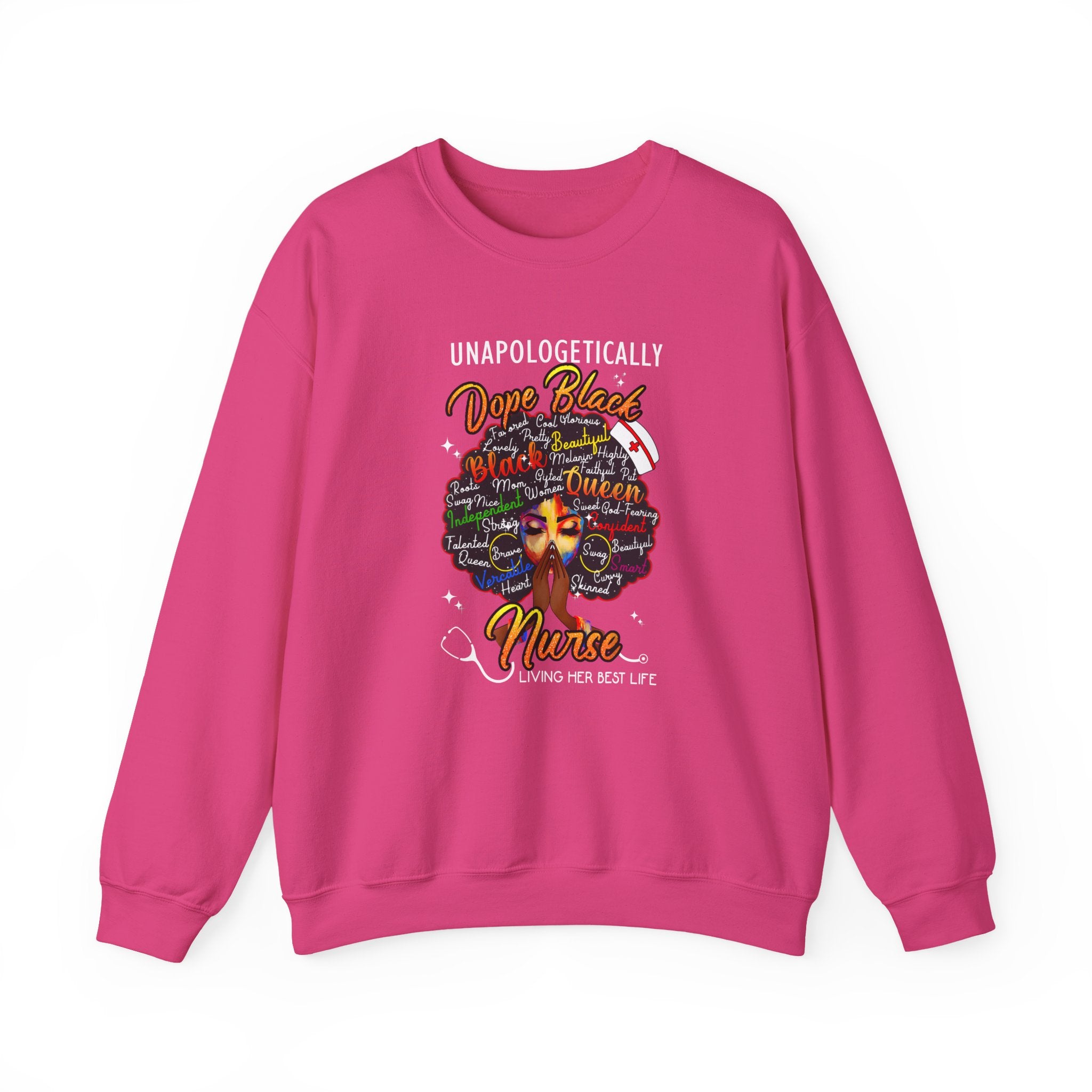Dope Black Nurse Crewneck Sweatshirt – "Nurse Living Her Best Life" Graphic Black Afro
