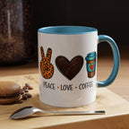 Peace • Love • Coffee Accent Mug — Leopard Peace Sign Coffee Lover Gift