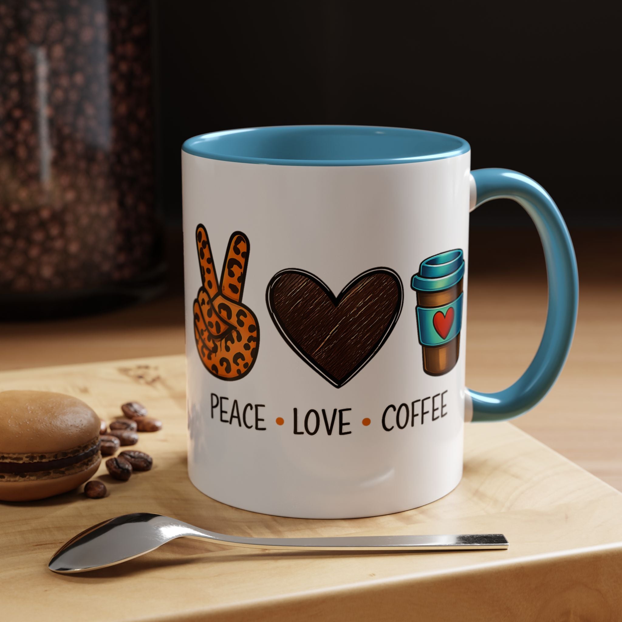 Peace • Love • Coffee Accent Mug — Leopard Peace Sign Coffee Lover Gift