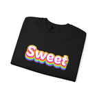 Sweet Rainbow Crewneck Sweatshirt — Retro Colorful "Sweet" Graphic