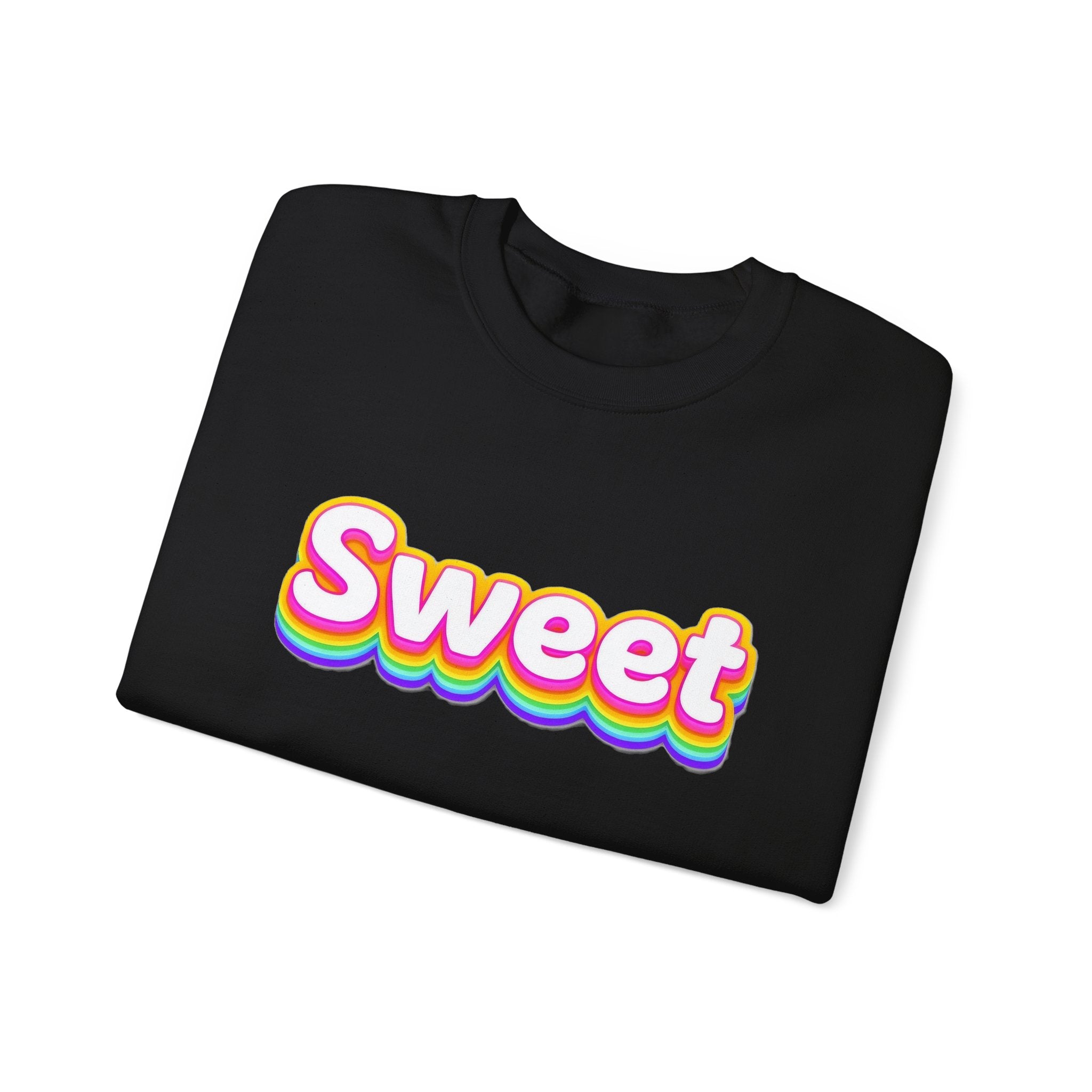 Sweet Rainbow Crewneck Sweatshirt — Retro Colorful "Sweet" Graphic