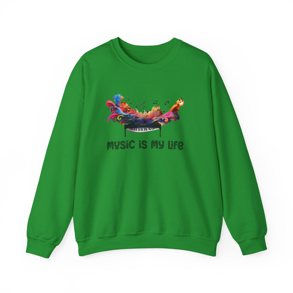 Music Is My Life Sweatshirt — Colorful Piano Graphic Crewneck
