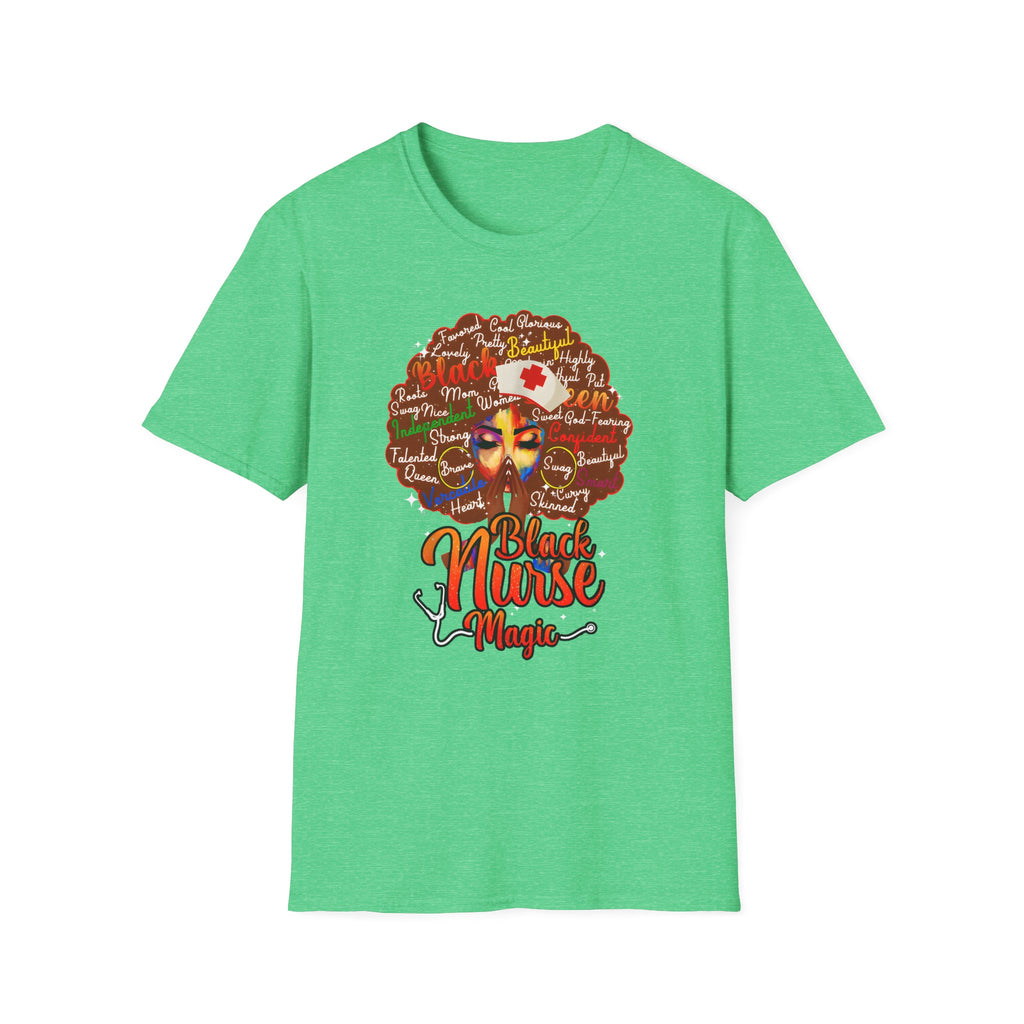 Black Nurse Magic T-Shirt — Nurse w/Brown Afro Illustration with Inspirational Words
