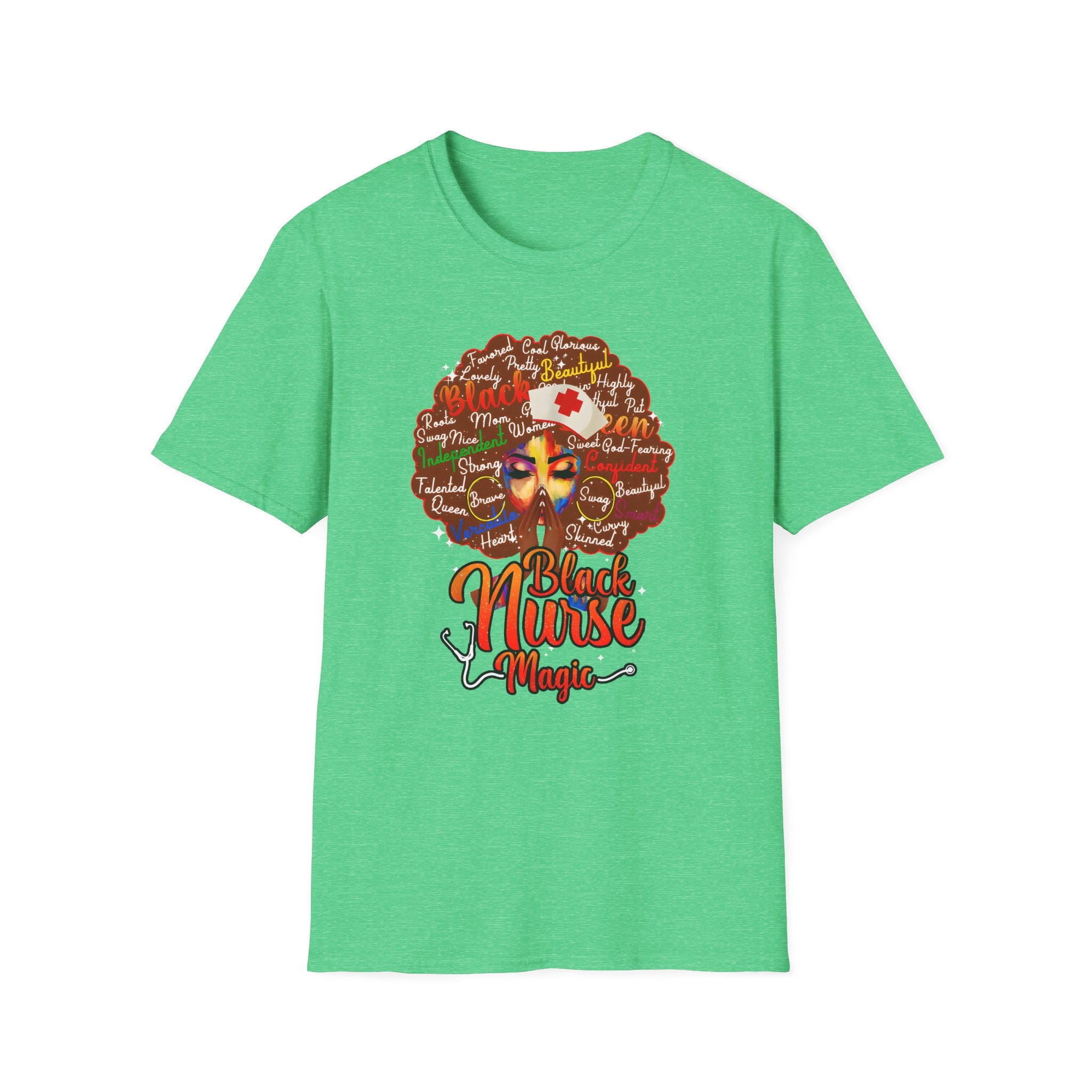 Black Nurse Magic T-Shirt — Nurse w/Brown Afro Illustration with Inspirational Words