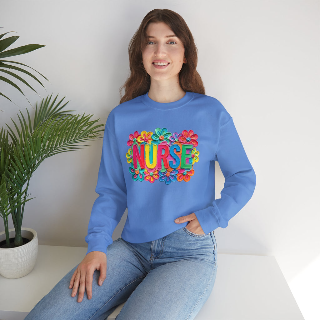 Nurse Floral Crewneck Sweatshirt — Colorful Flower Nursing Sweatshirt