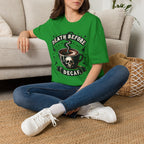 Death Before Decaf Coffee T-Shirt — Bold Skull Coffee Lover Tee