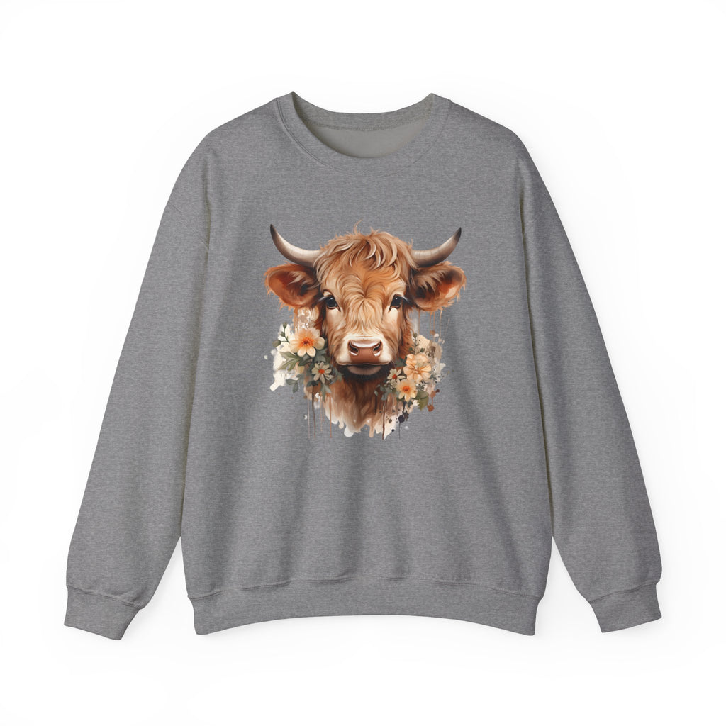 Cow Floral Crewneck Sweatshirt — Cute Cow Face with Daisies