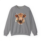 Cow Floral Crewneck Sweatshirt — Cute Cow Face with Daisies