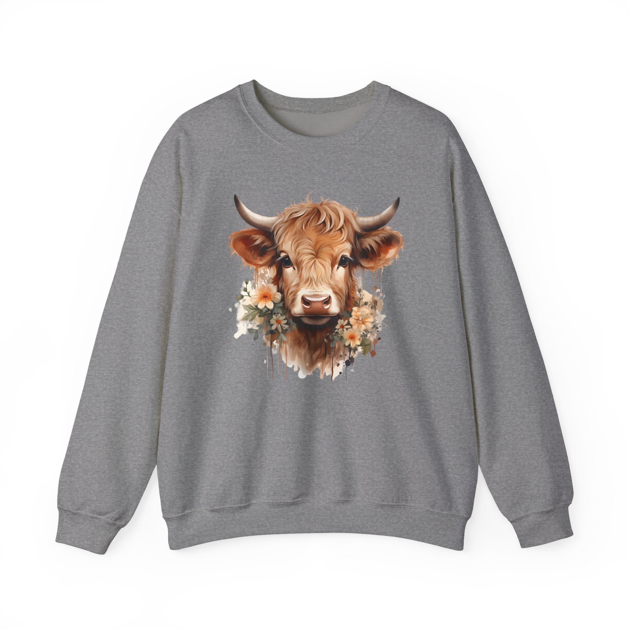 Cow Floral Crewneck Sweatshirt — Cute Cow Face with Daisies
