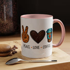 Peace • Love • Coffee Accent Mug — Leopard Peace Sign Coffee Lover Gift