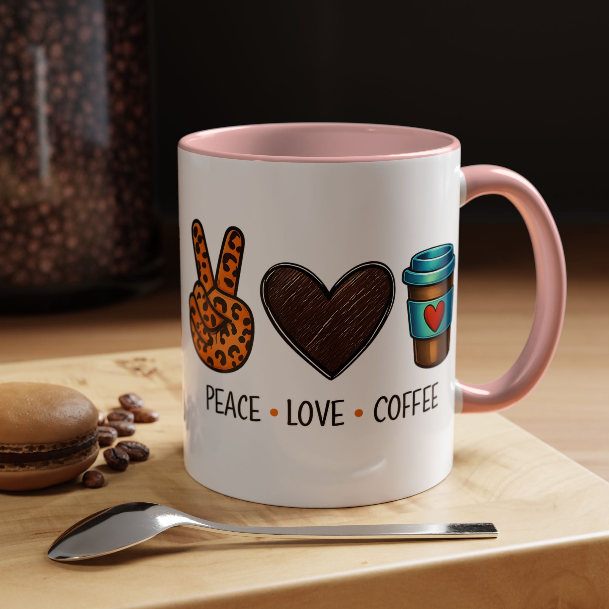 Peace • Love • Coffee Accent Mug — Leopard Peace Sign Coffee Lover Gift