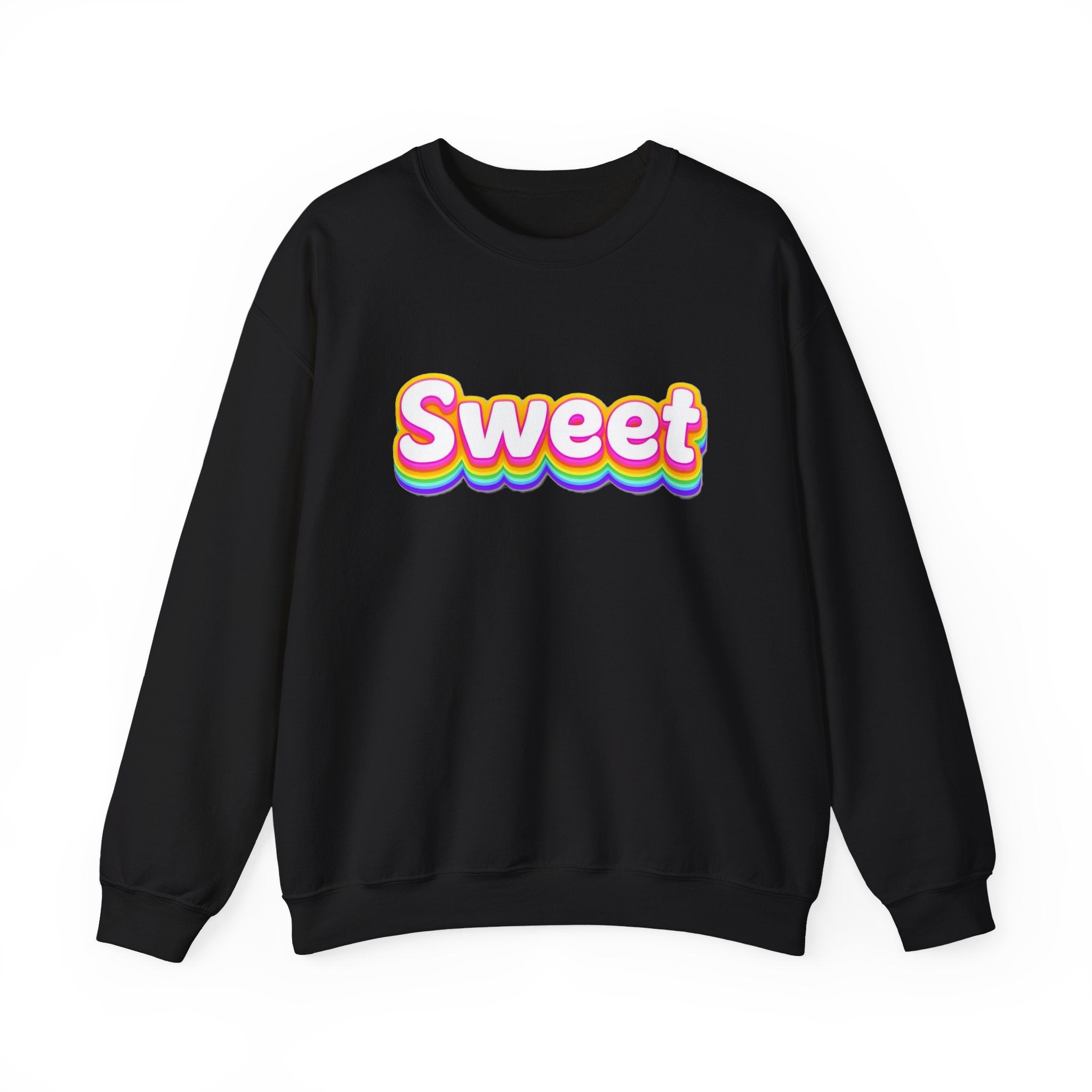 Sweet Rainbow Crewneck Sweatshirt — Retro Colorful "Sweet" Graphic