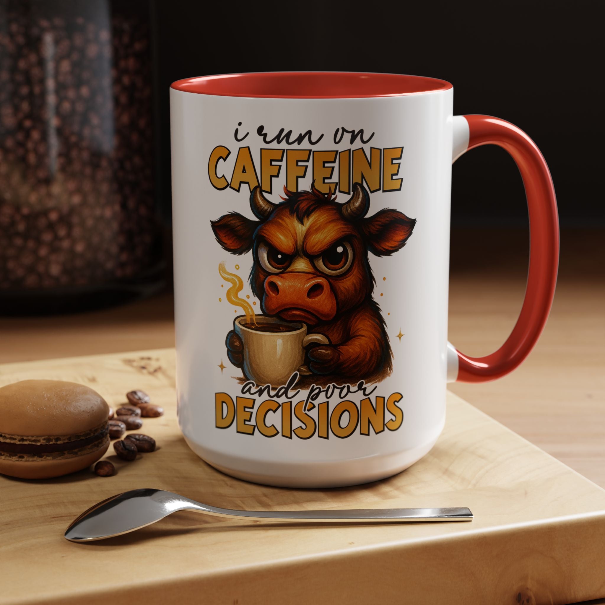 "I Run on Caffeine and Poor Decisions" Funny Cow Gift (11/15 oz) —  Coffee Mug