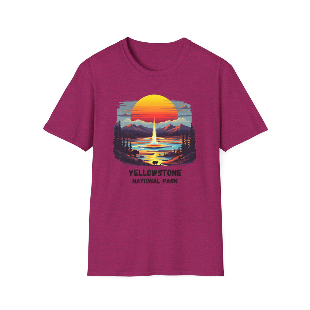 Yellowstone National Park T-Shirt — Retro Geyser Sunset Outdoor Tee
