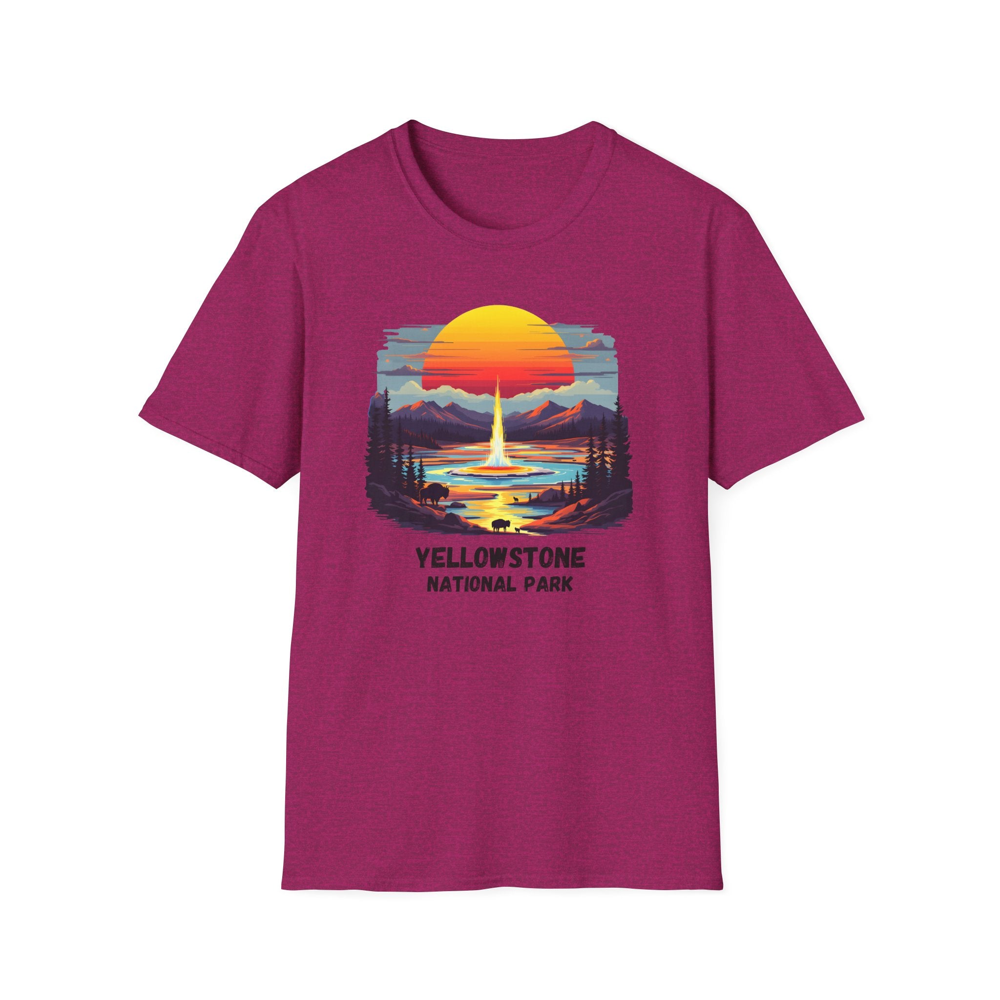 Yellowstone National Park T-Shirt — Retro Geyser Sunset Outdoor Tee