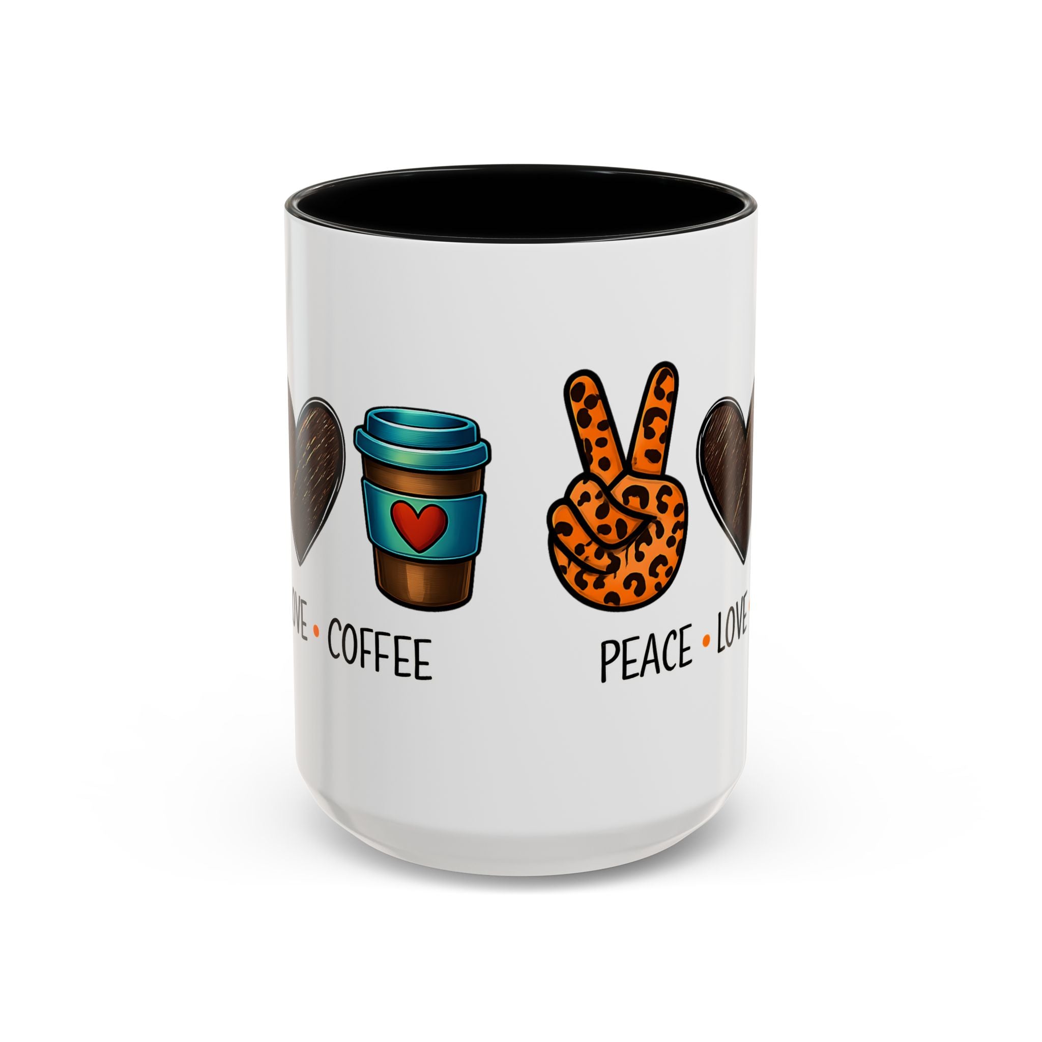 Peace • Love • Coffee Accent Mug — Leopard Peace Sign Coffee Lover Gift