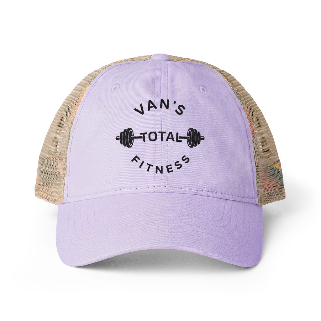 Embroidered "Van's Total Fitness" Barbell Washed Mesh-Ponytail Back Cap