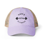 Embroidered "Van's Total Fitness" Barbell Washed Mesh-Ponytail Back Cap