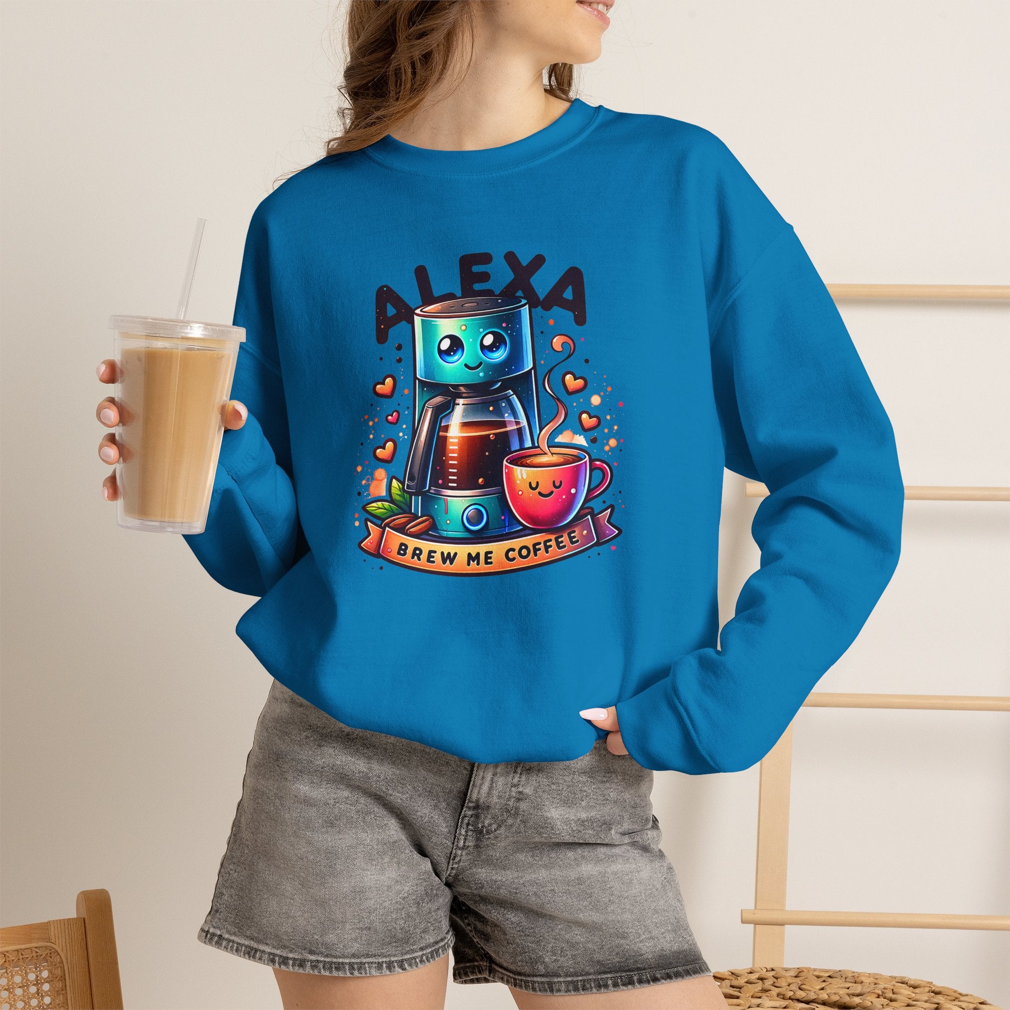 Alexa Coffee Robot Sweatshirt — 'Alexa Brew Me Coffee' Cozy Crewneck