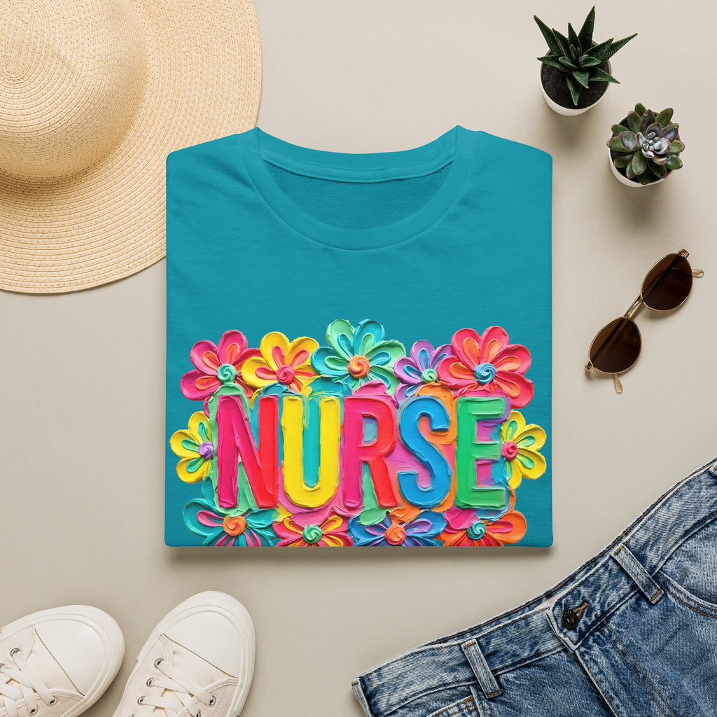 Nurse Floral Rainbow T-Shirt — Colorful Flower Tribute for Nurses