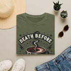 Death Before Decaf Coffee T-Shirt — Bold Skull Coffee Lover Tee