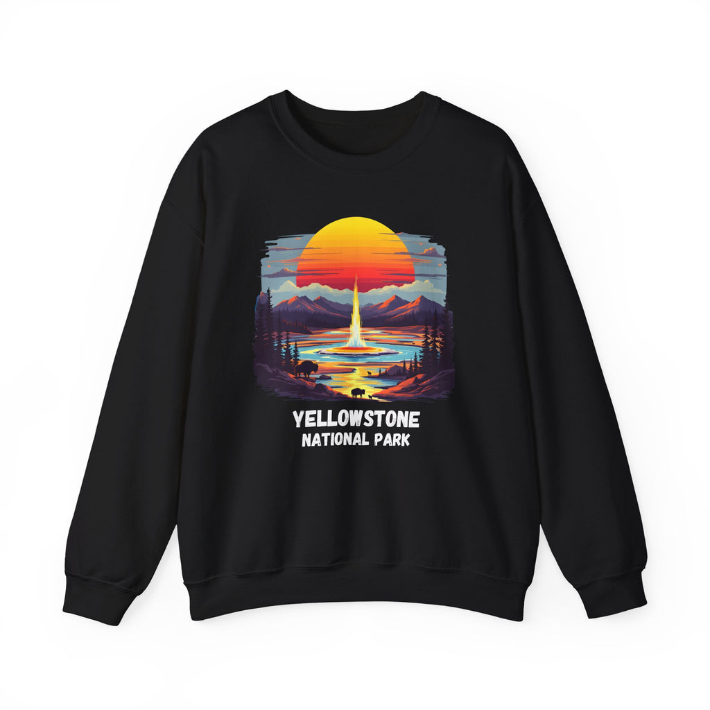 Yellowstone National Park Sweatshirt — Retro Sunset Geyser Crewneck