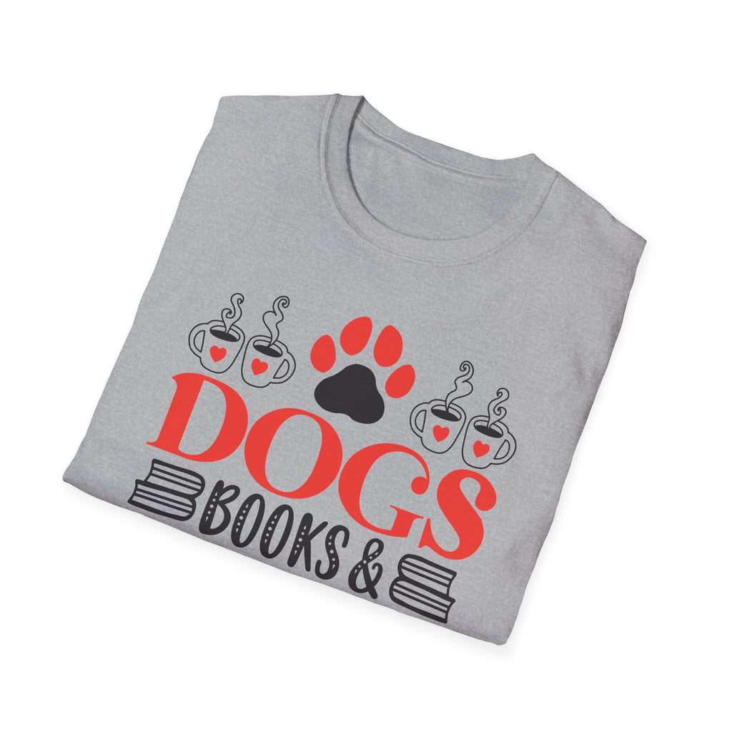 Dogs Books & Coffee T-Shirt (Red) — Dog Lover Reading & Coffee Tee