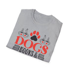 Dogs Books & Coffee T-Shirt (Red) — Dog Lover Reading & Coffee Tee