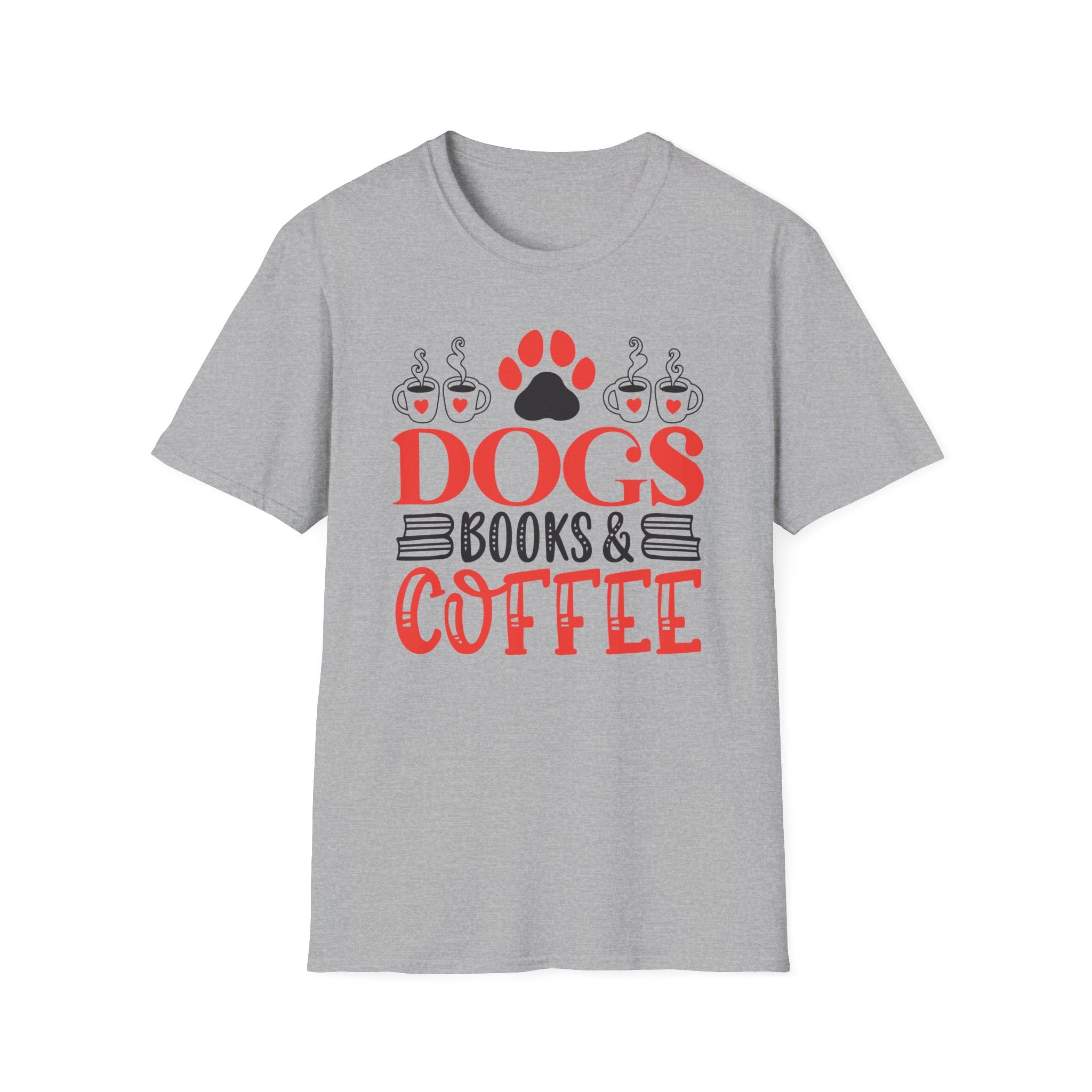 Dogs Books & Coffee T-Shirt (Red) — Dog Lover Reading & Coffee Tee