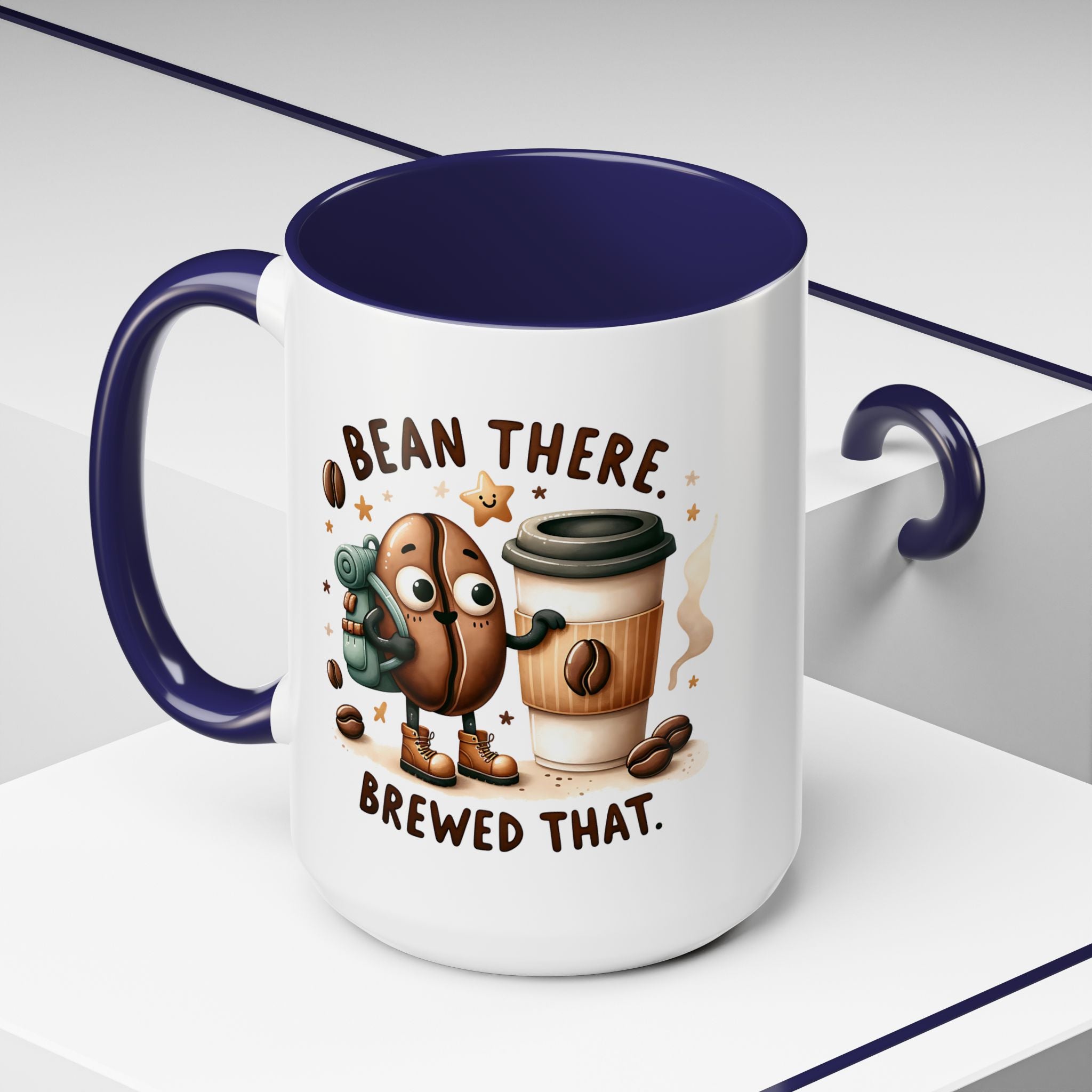 Bean There Brewed That Coffee Mug — Cute Coffee Bean & Cup Accent Mug (11/15oz)