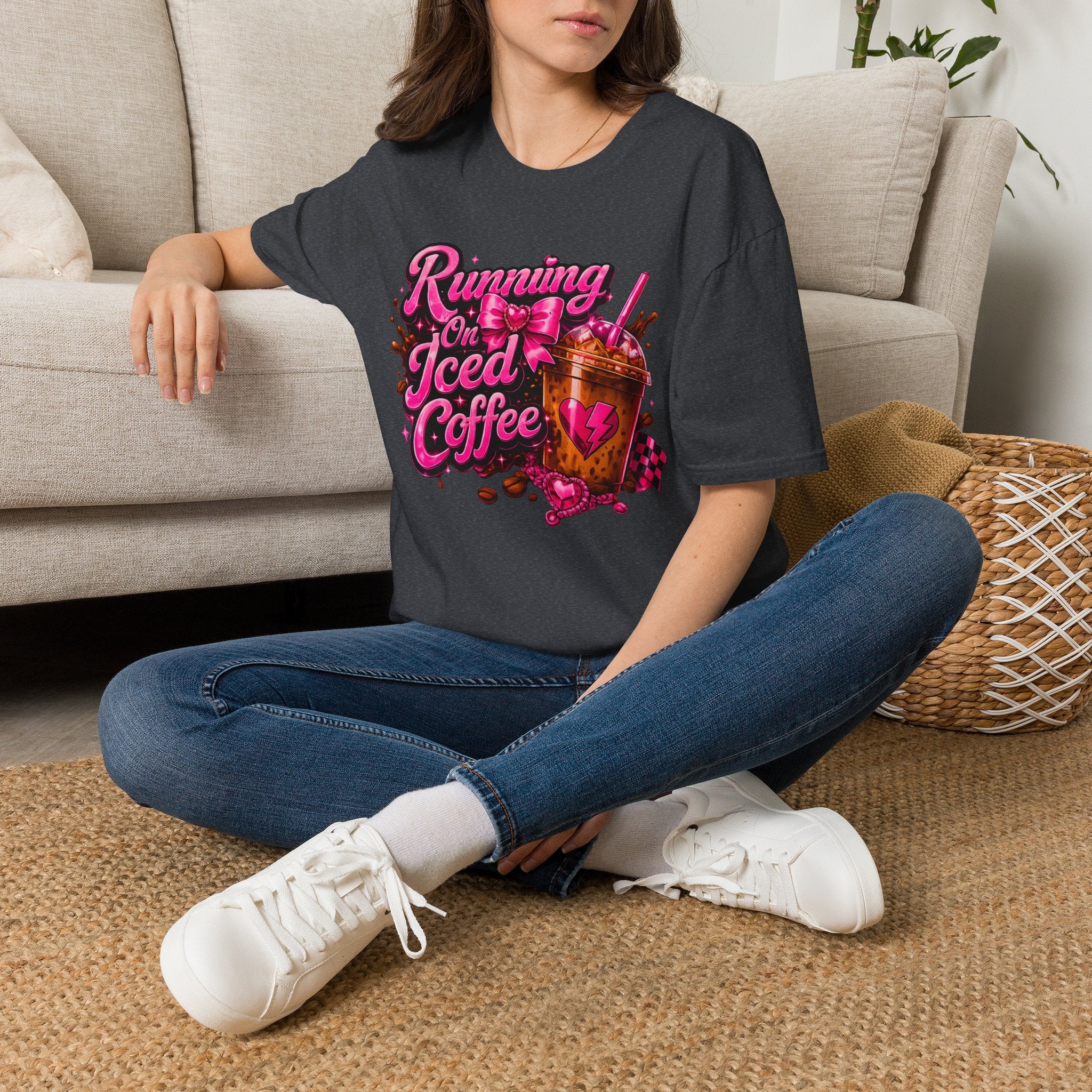 Running on Iced Coffee T-Shirt — Cute Pink Coffee Graphic Tee