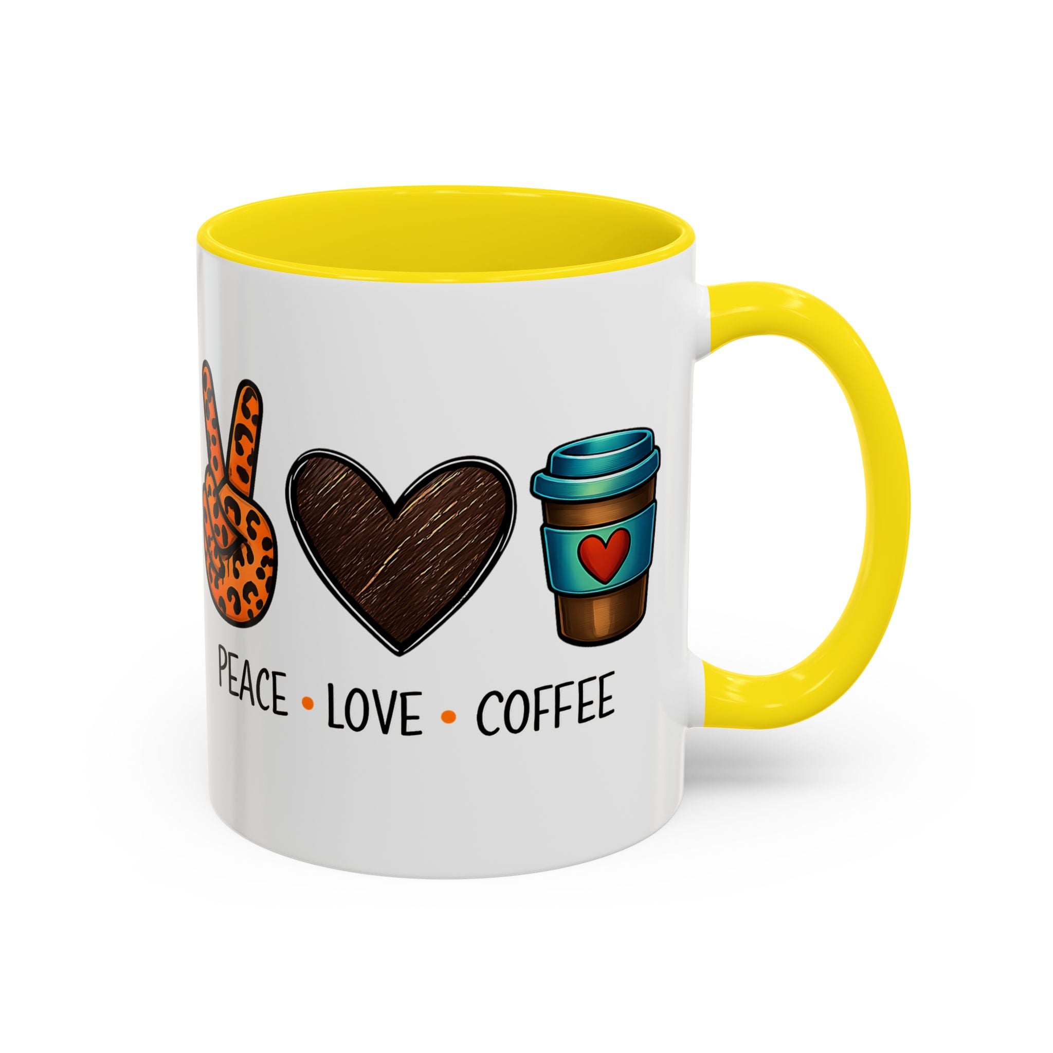 Peace • Love • Coffee Accent Mug — Leopard Peace Sign Coffee Lover Gift