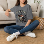 Death Before Decaf Coffee T-Shirt — Bold Skull Coffee Lover Tee