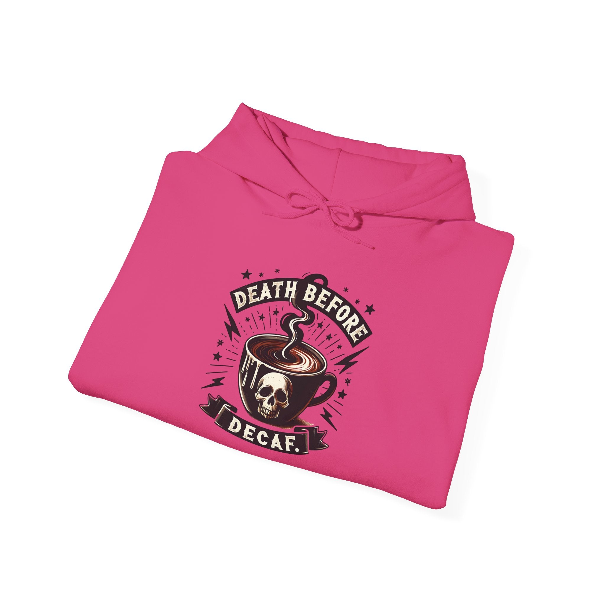 "Death Before Decaf" Coffee Skull Graphic Hoodie