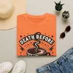 Death Before Decaf Coffee T-Shirt — Bold Skull Coffee Lover Tee
