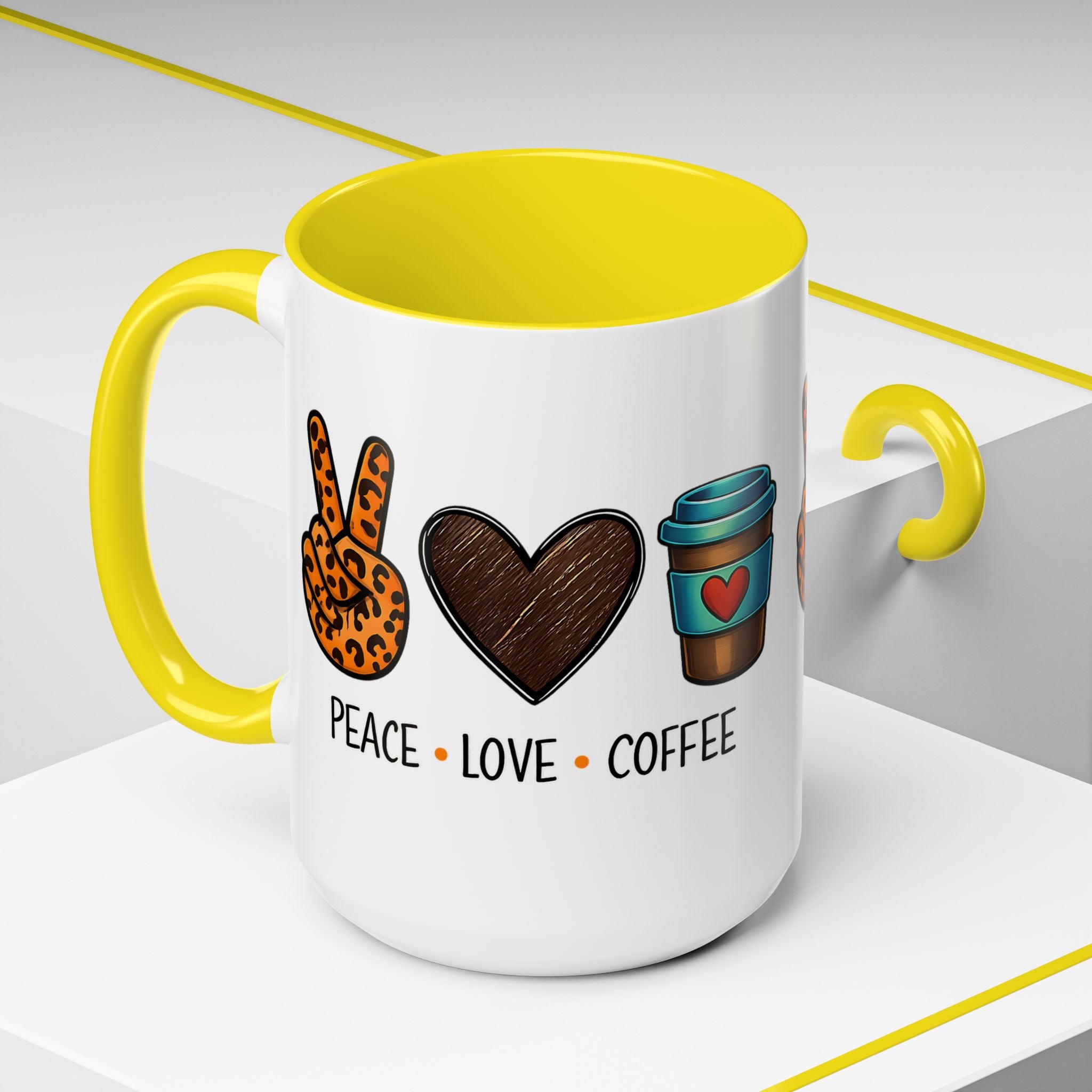 Peace • Love • Coffee Accent Mug — Leopard Peace Sign Coffee Lover Gift