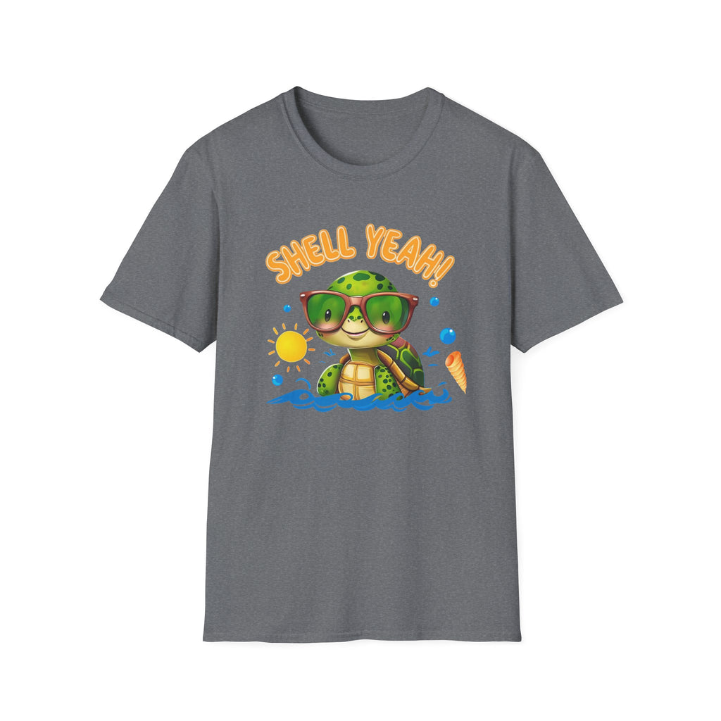 Shell Yeah Turtle T-Shirt — Cute Summer Beach Tee with Sunglasses & Surfboard