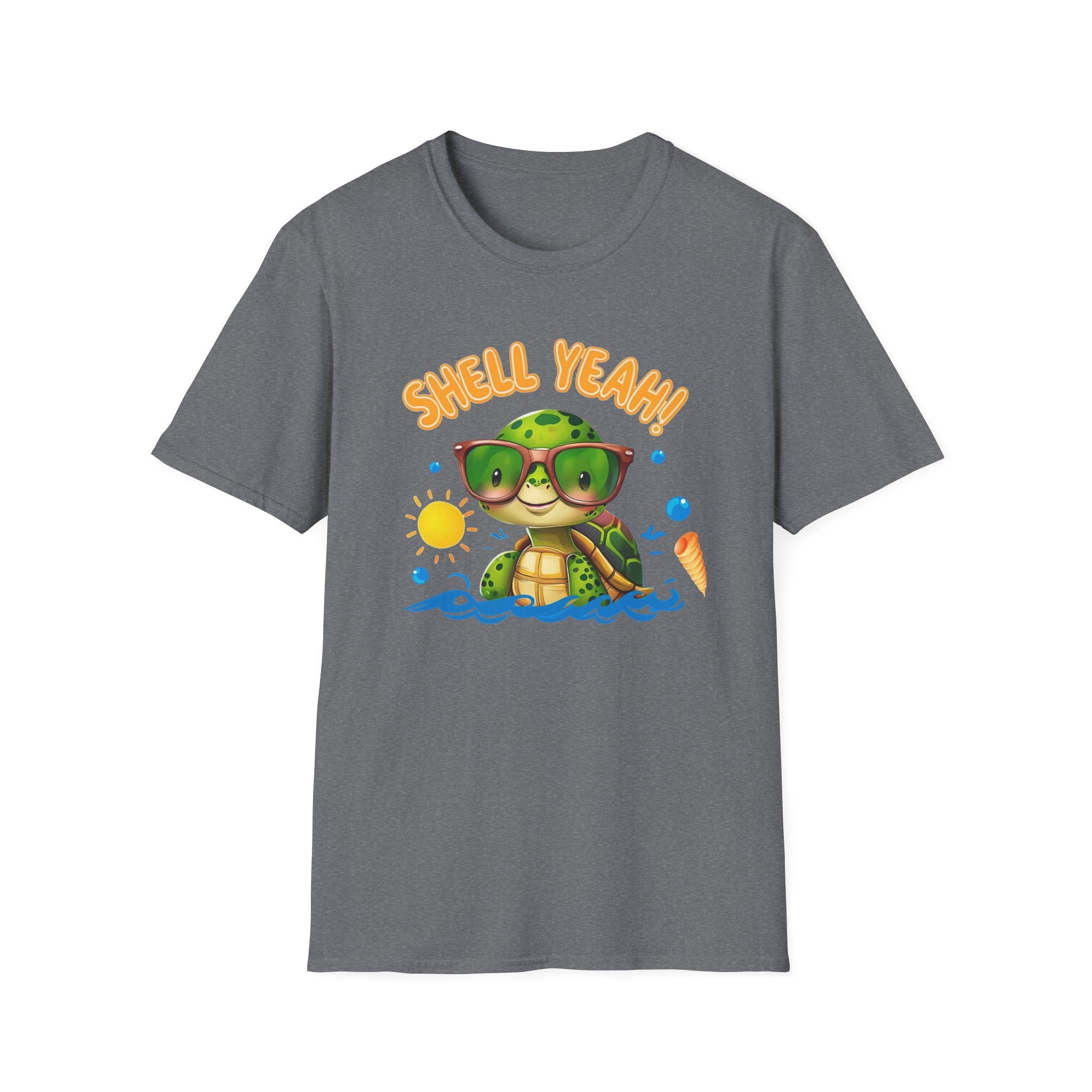 Shell Yeah Turtle T-Shirt — Cute Summer Beach Tee with Sunglasses & Surfboard