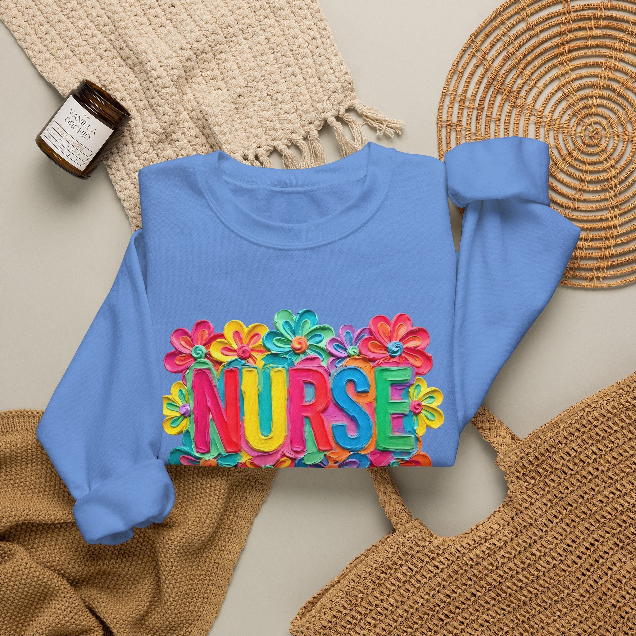 Nurse Floral Crewneck Sweatshirt — Colorful Flower Nursing Sweatshirt