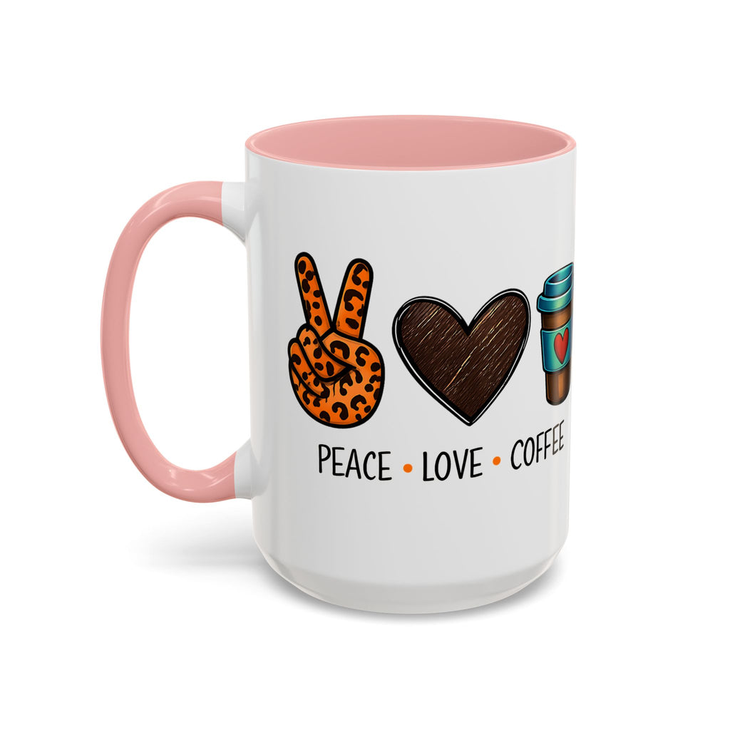 Peace • Love • Coffee Accent Mug — Leopard Peace Sign Coffee Lover Gift