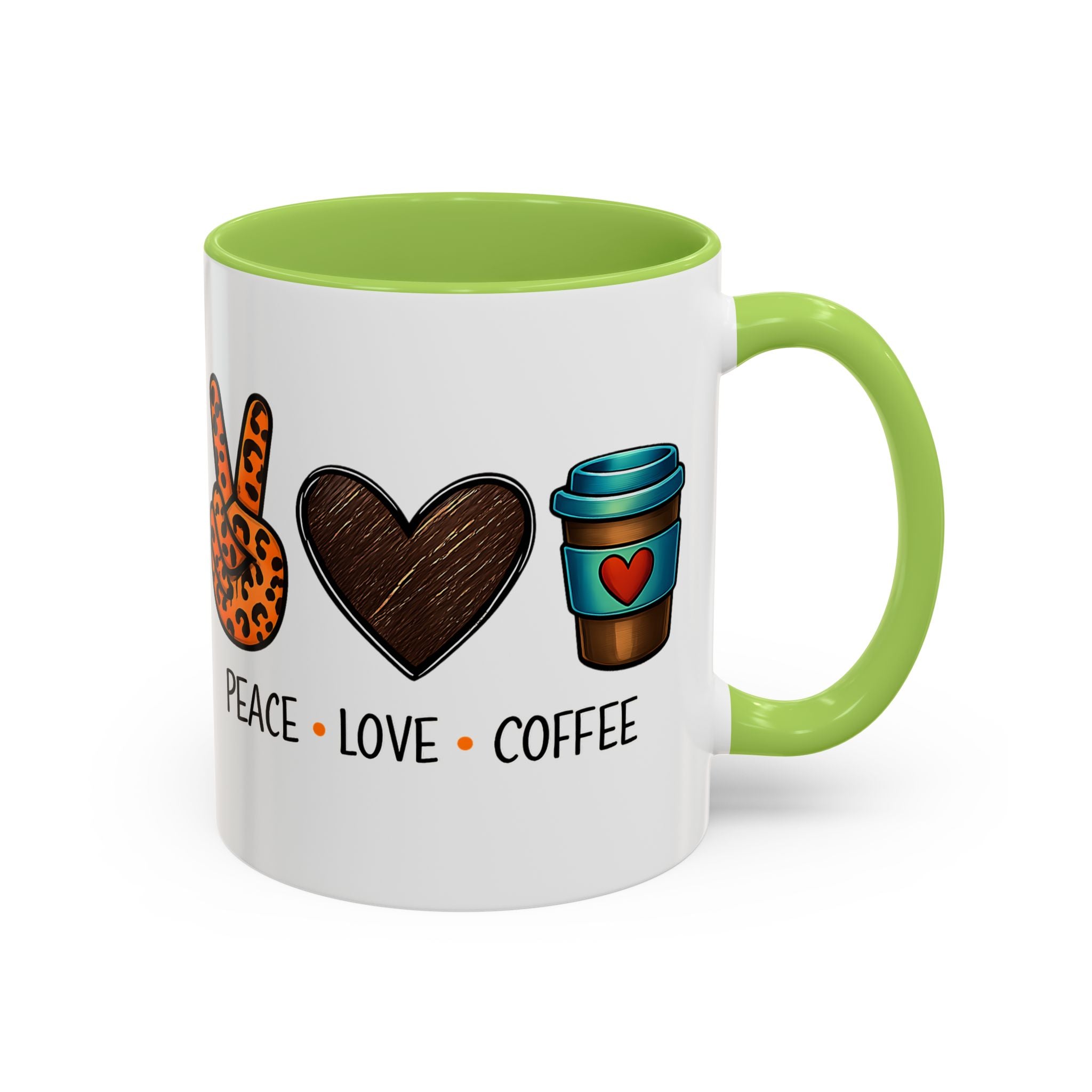 Peace • Love • Coffee Accent Mug — Leopard Peace Sign Coffee Lover Gift