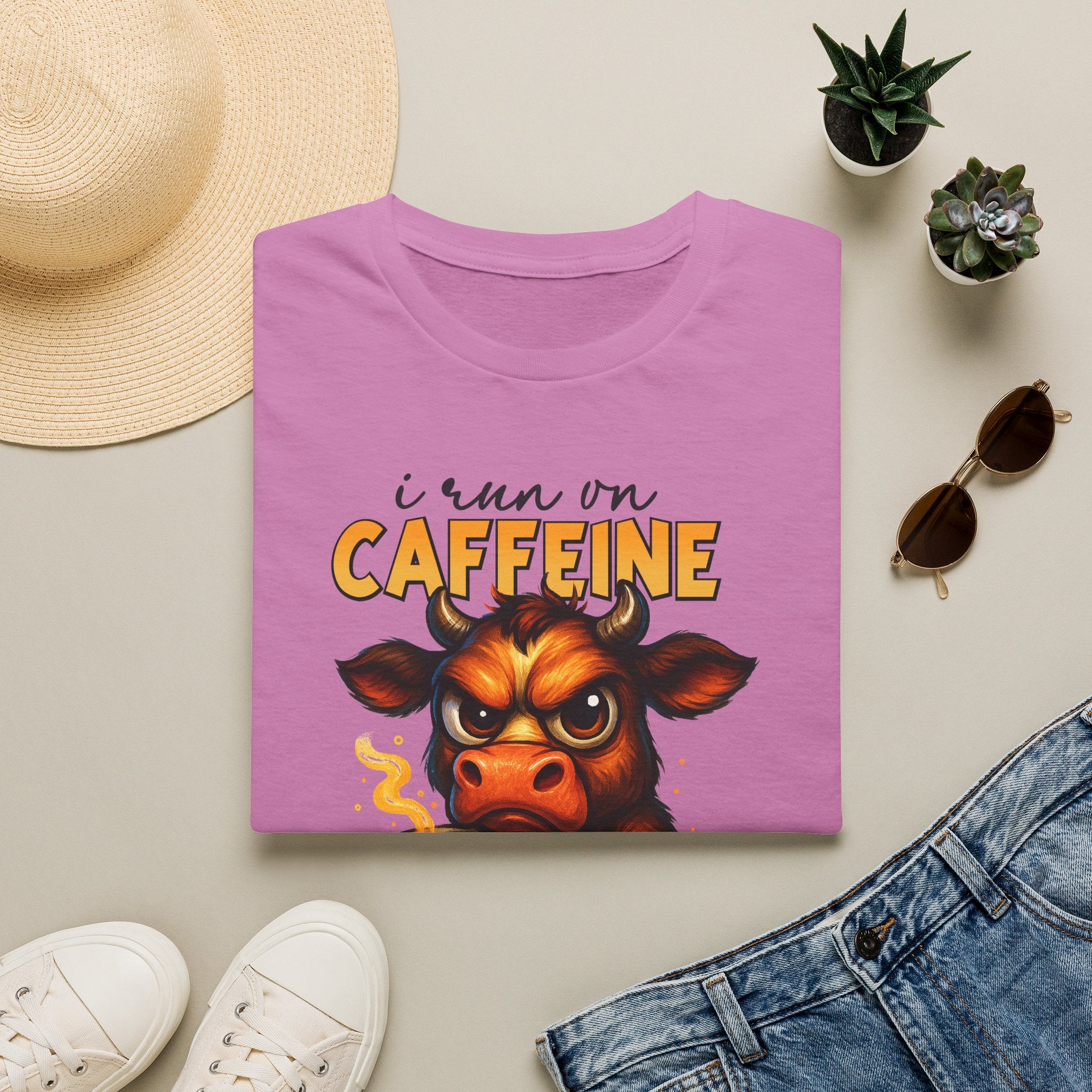 "I Run on Caffeine & Bad Decisions" Coffee Lover Tee — Caffeine Cow T-Shirt