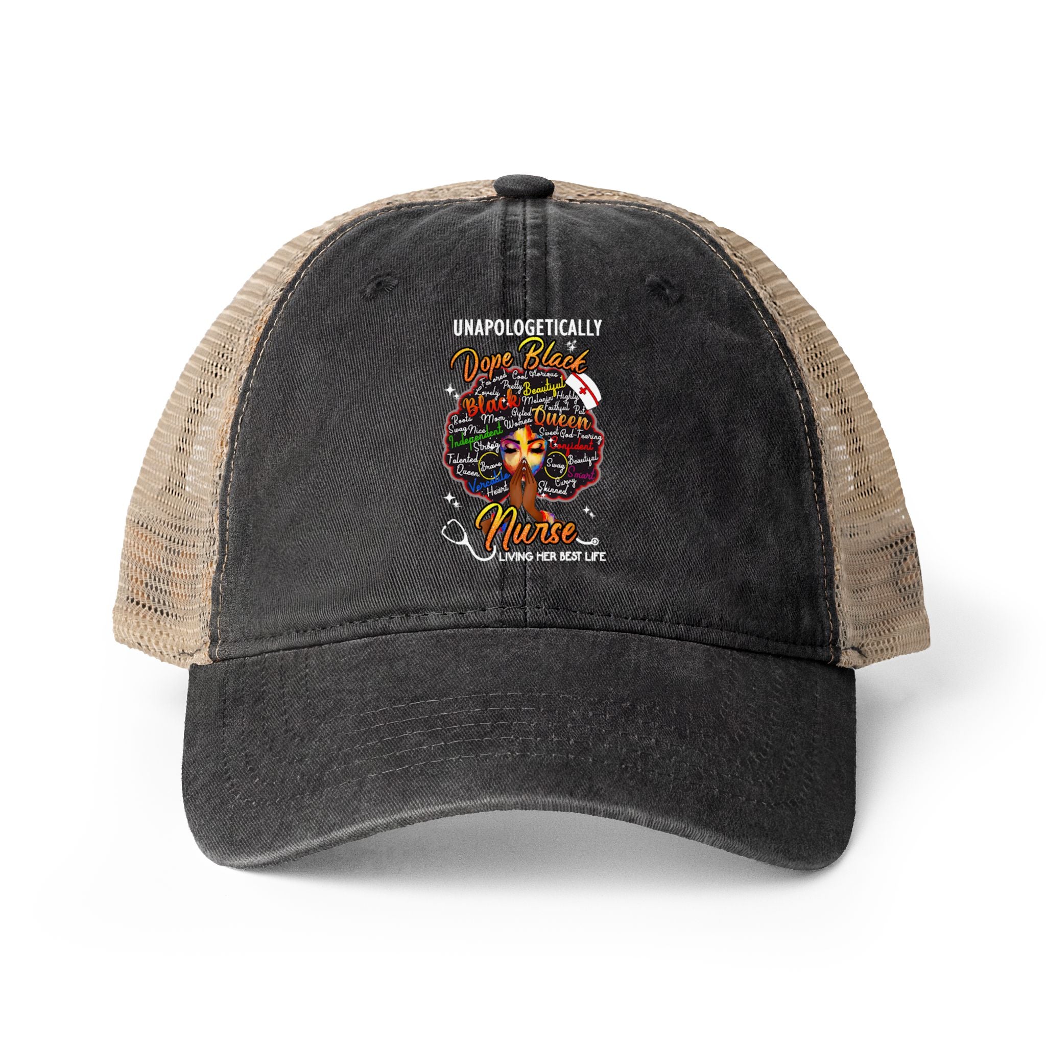 Unapologetically Dope Black Nurse - Washed Mesh-Ponytail Back Cap