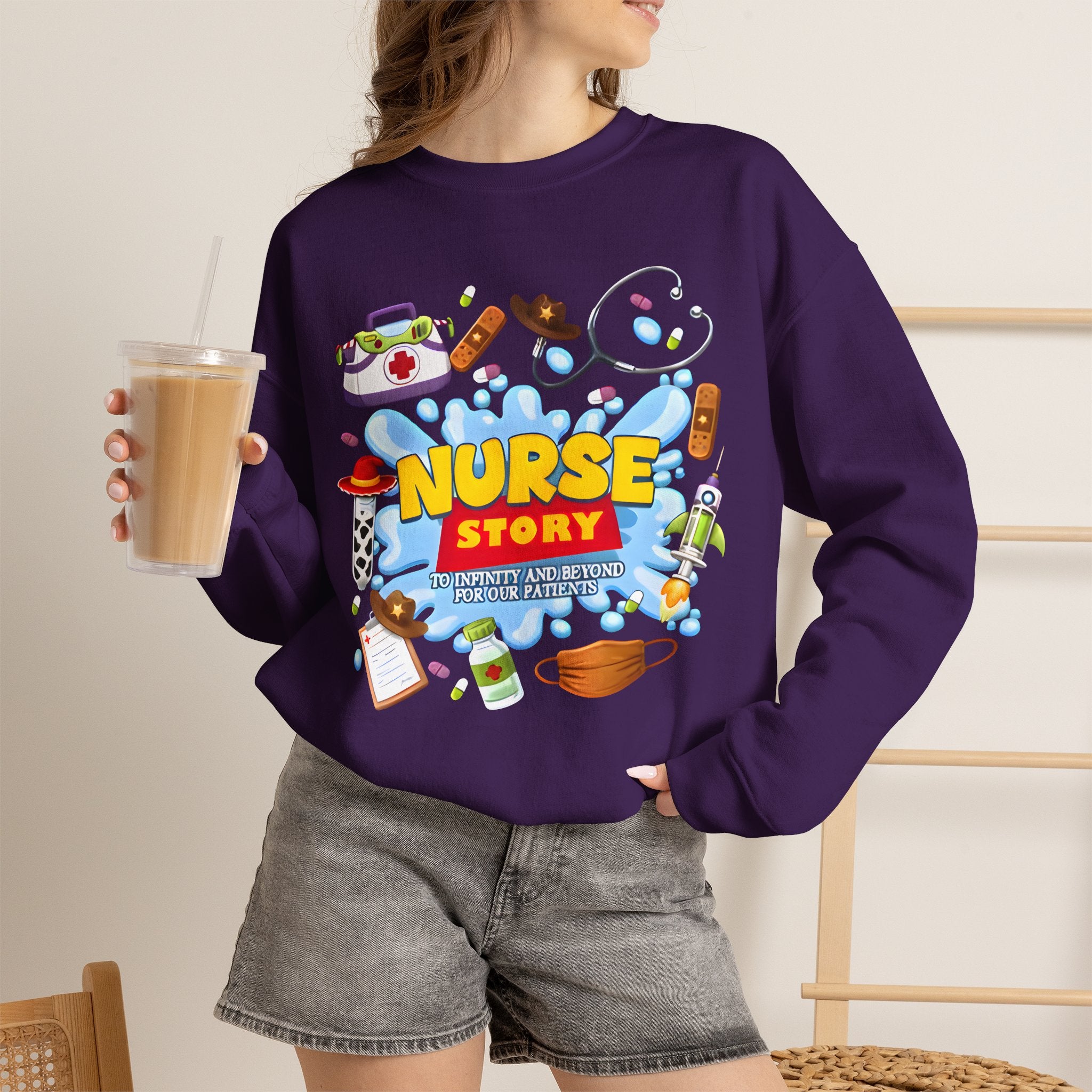 Nurse Story Sweatshirt — Cute Medical Cartoon Crewneck for Nurses